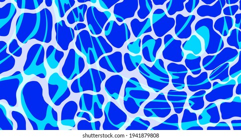 Ocean Water Texture with Ripples and Reflections. Pop art vaporwave style illustration for poster or wall print with trendy wavy pattern.