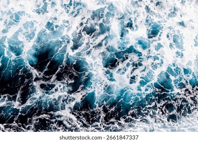 Ocean water texture. Top view of elegant water with foam. Can be used in covers, packaging, posters, textures, presentations, art, and design projects. Stylish vector illustration.