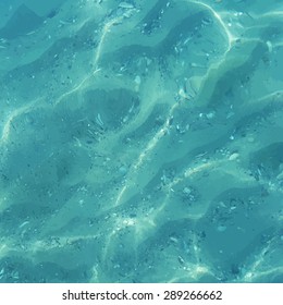 Ocean water. Vector shiny blue clean water. Summer trip. Tropical realistic trace image. Ocean waves vector illustration. Shiny water. Underwater. Summer poster, trip and vacations cards design.