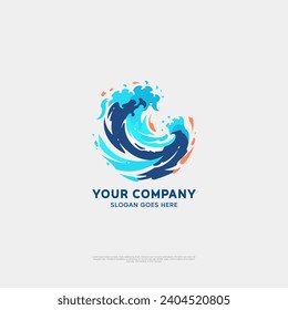 Ocean Water wave icon vector illustration design logo with eps format on blue and white color