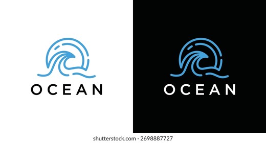 Design des Logos für die Ozeanwasserwelle, Flusslauf, abstraktes Vektormuster-Logo in blauer Farbe