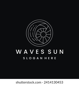 Ola de agua oceánica y sol en forma de círculo