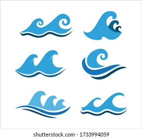 ocean water wave swirl vector logo design set template for sailing tour and travel business