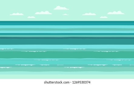 Ocean water waves background. Abstract hand drawn light dark blue line pattern graphic. Simple flat minimal style design element illustration. Vector pastel color palette, web animation project idea