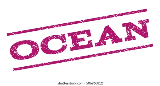 Ocean watermark stamp. Text tag between parallel lines with grunge design style. Rubber seal stamp with unclean texture. Vector purple color ink imprint on a white background.