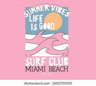 Ocean wave art. Surf rider. Summer vibes. Miami beach artwork. Beach modern abstract art. Enjoy beach life. Surf club design for poster, sticker, apparel and others.