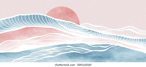 Ocean wave background. Creative minimalist modern paint and line art print. Abstract contemporary aesthetic backgrounds landscapes. with sea, skyline, wave. vector illustrations