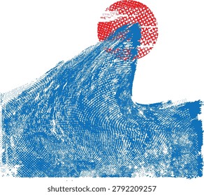 Ocean wave background in sunset with blue brush texture, summer sea banner ideal for surfing with copy space, artistic grunge design. Golden hour . Vector