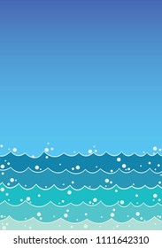 Ocean wave and blue sky vector background.