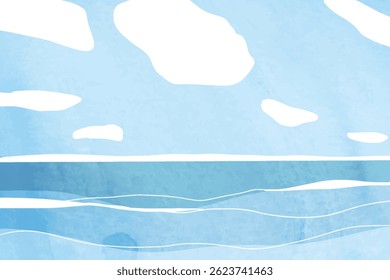 Ocean wave with clear sky watercolor with paper texture style. Summer vacation on a sandy beach. Happy hot vacation.