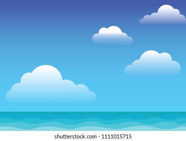 Ocean wave and cloud sky vector on afternoon summer.