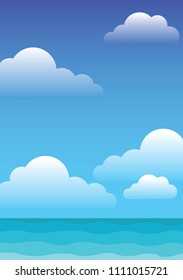 Ocean wave and cloud sky vector on afternoon summer.