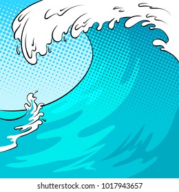 Ocean wave color bakground pop art retro vector illustration. Comic book style imitation.