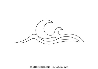 Onda oceânica contínua linha única desenho vetor ilustração pro design