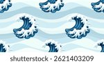 Ocean Wave Crest in Cute Seamless Pattern Style