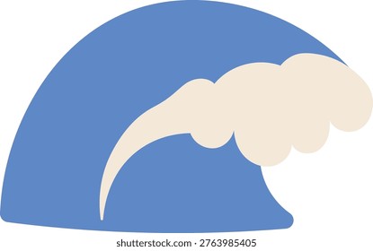 Ocean wave curling with thick foam crest, smooth contour and bold shape. Symbol of power, energy, nature force, surf and sea motion. Cartoon vector illustration.