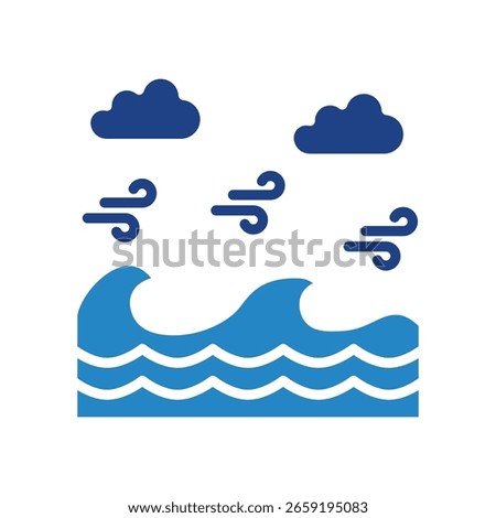 Ocean Wave dual tone blue color icon, mini illustration for ocean, marine, sea and nautical UI, UX kit, app and web development, digital or print