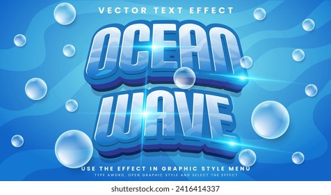 Ocean wave editable text effect in modern 3d style with concept of waves