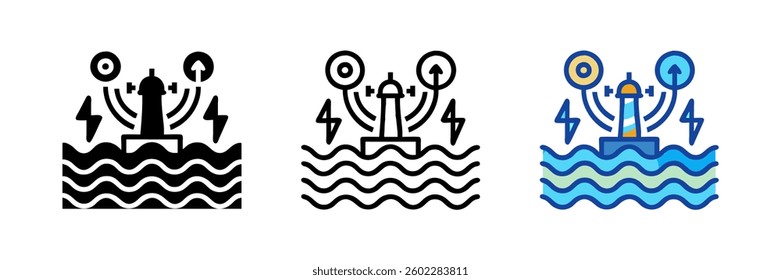 Ocean Wave Energy Icon Set for Renewable Marine Energy Solutions