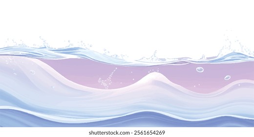 Ocean Wave Flow in Abstract Purple: Fluid, abstract watercolor ocean wave texture in soothing purple and white hues, ideal for creative backgrounds, banners, and abstract ocean-themed designs."
