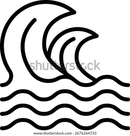 Ocean Wave icon, Black And White Outline Icon Symbol