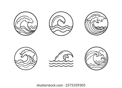 ocean wave icon line art vector illustration