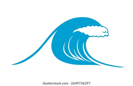 Ocean Wave Icon Silhouette side view in color ocean blue, vector illustration isolated on white background, eps