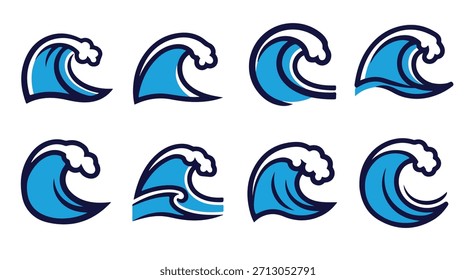 Ocean wave icons set with transparent background