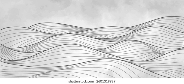 Ocean wave illustration. Creative minimalist modern line art pattern. Abstract  contemporary aesthetic backgrounds landscapes. with Ocean wave, skyline and sea