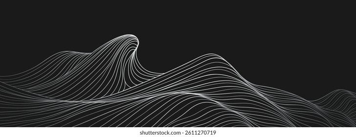 Ocean wave illustration. Creative minimalist modern line art pattern. with Ocean wave, skyline and sea. use for print art, poster, cover, banner, template
