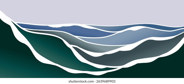 Ocean wave illustration. Creative minimalist modern art. Abstract  contemporary aesthetic backgrounds landscapes. with Ocean wave and sea. use for print art, poster, cover, banner