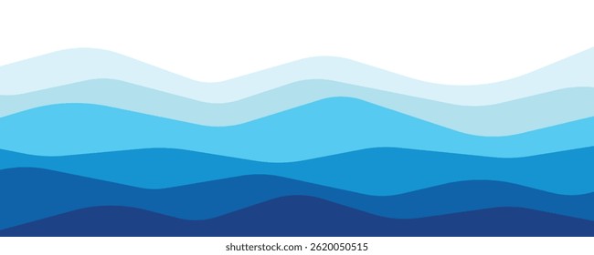 Camadas de ondas oceânicas e fundo paisagístico abstrato costeiro, ilustração Vetor