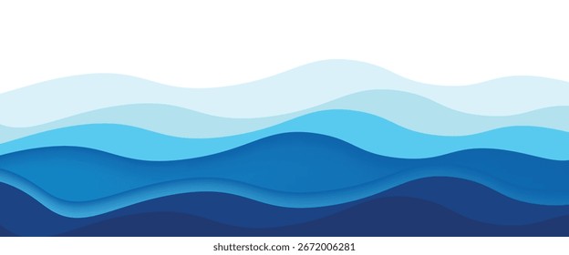 Ozeanwellenschichten und abstrakter Landschaftshintergrund an der Küste, Vektorgrafik