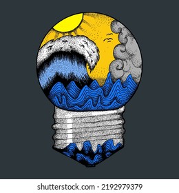 ocean wave light bulb vector