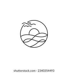 Ocean wave line logo design with circle frame combination