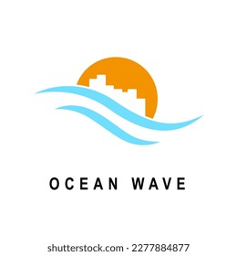 ocean wave logo with apartment vector design template design