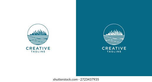 Logotipo da onda do oceano em um círculo. Design de vetor minimalista e simples.