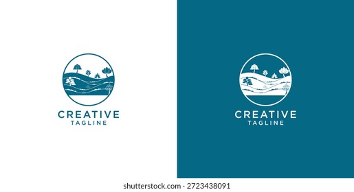 Logotipo da onda do oceano em um círculo. Design de vetor minimalista e simples.