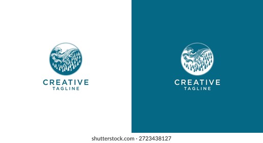 Logotipo da onda do oceano em um círculo. Design de vetor minimalista e simples.