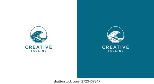 Ocean wave logo in a circle. Minimalist and simple vector design.