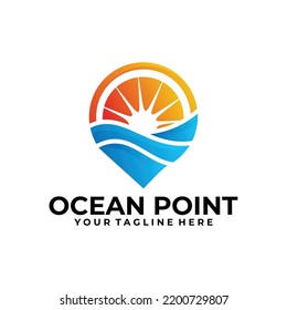 ocean wave logo concept, sunrise, sunset point logo template