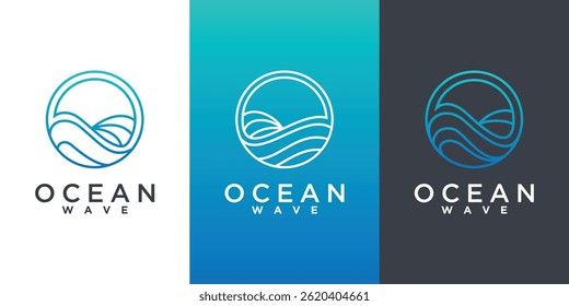Ocean wave logo design with circular line art