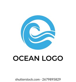 Concepto de diseño de logotipo de la ola del océano con el círculo azul