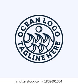 Ocean Wave Logo Design. Exclusive Ocean Logo Icon or Symbol. Creative and Minimalist Wave Logo Template with modern Ocean Line Art Template Design. Sun and Sea Wave Logo Inspiration Concept