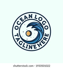 Ocean Wave Logo Design. Exclusive Logo, Ocean Symbol Icon. Creative and Minimalist Wave Logo Template. Modern Line Art Ocean, Water or Wave Template Design. Sun and Sea Logo Concept Inspiration