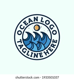 Ocean Wave Logo Design. Exclusive Logo, Ocean Symbol Icon. Creative and Minimalist Wave Logo Template. Modern Line Art Ocean, Water or Wave Template Design. Sun and Sea Logo Concept Inspiration