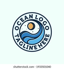 Ocean Wave Logo Design. Exclusive Logo, Ocean Symbol Icon. Creative and Minimalist Wave Logo Template. Modern Line Art Ocean, Water or Wave Template Design. Sun and Sea Logo Concept Inspiration