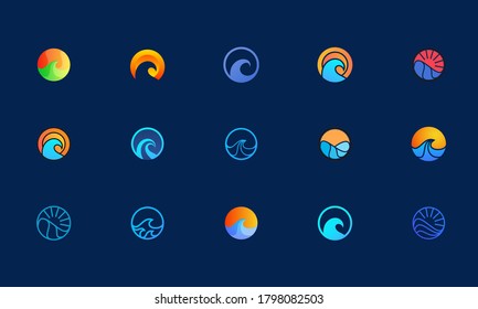 ocean wave logo design, set of logo templates fit for identity