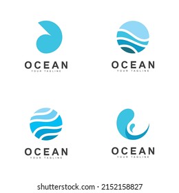 Ocean Wave Logo Template Vector, Ocean simple and modern logo design