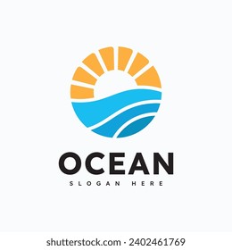  Ocean Wave Logo Template Vector, Ocean simple and modern logo design